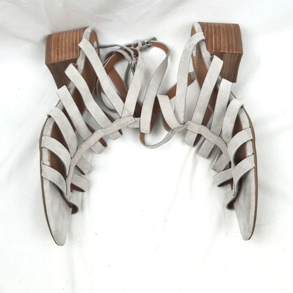Franco Sarto Finesse Cage Sandal Heel‎ Gray Suede